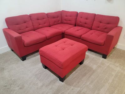 Free Red 3 piece Sectional couch and ottoman