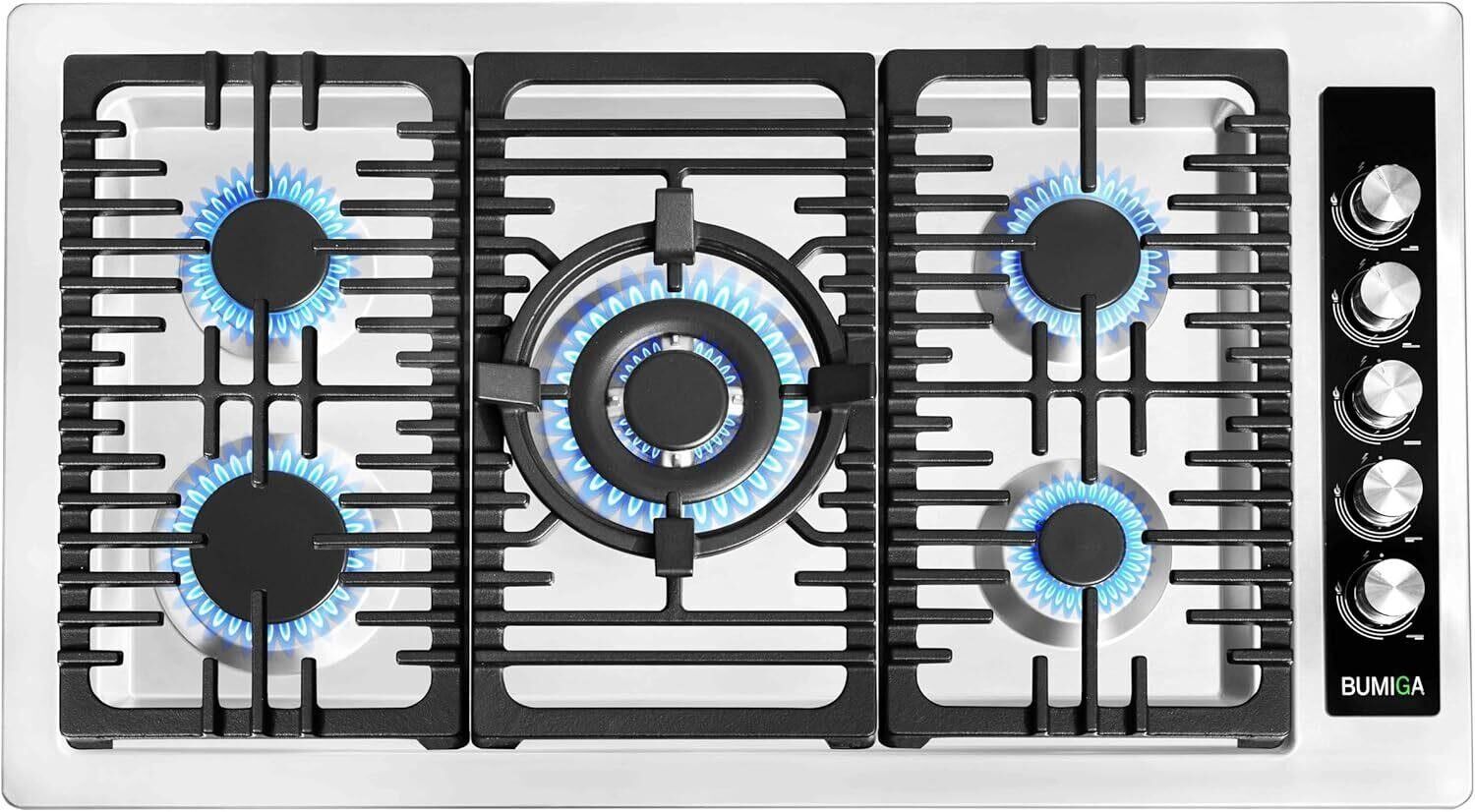 New 36 In Gas Cooktop Stainless Steel, 5 Burners