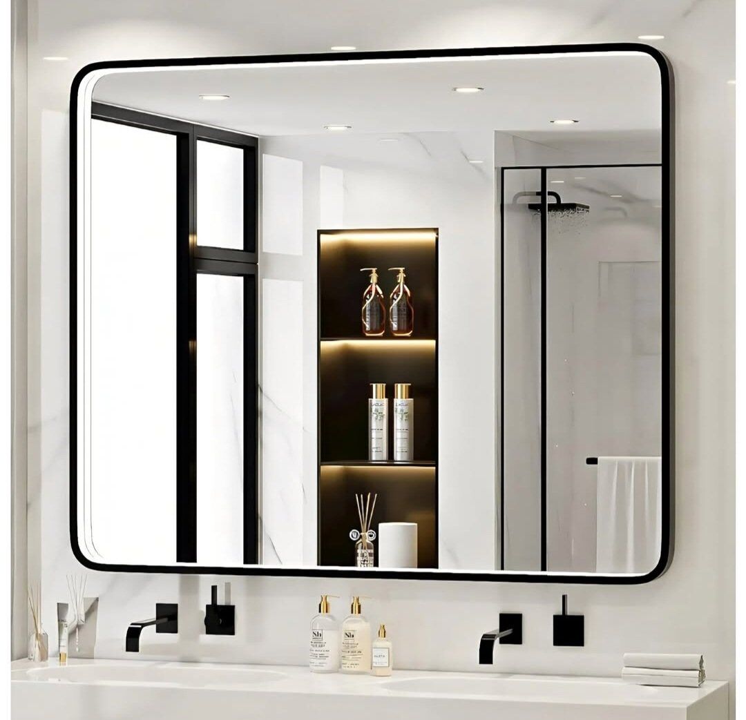 43X36 Inch Black LED Bathroom Mirror with Lights,