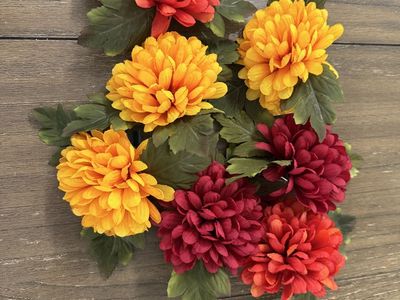 Set of 7 Fall Artificial Chrysanthemum Floral Clips Autumn Decor