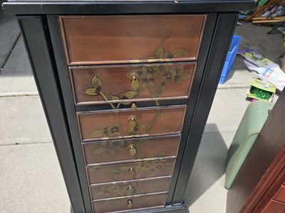 Vintage-Style Wooden Jewelry Armoire Chest - Drawers, Side Cabinets & Mirror, Floral Motif
