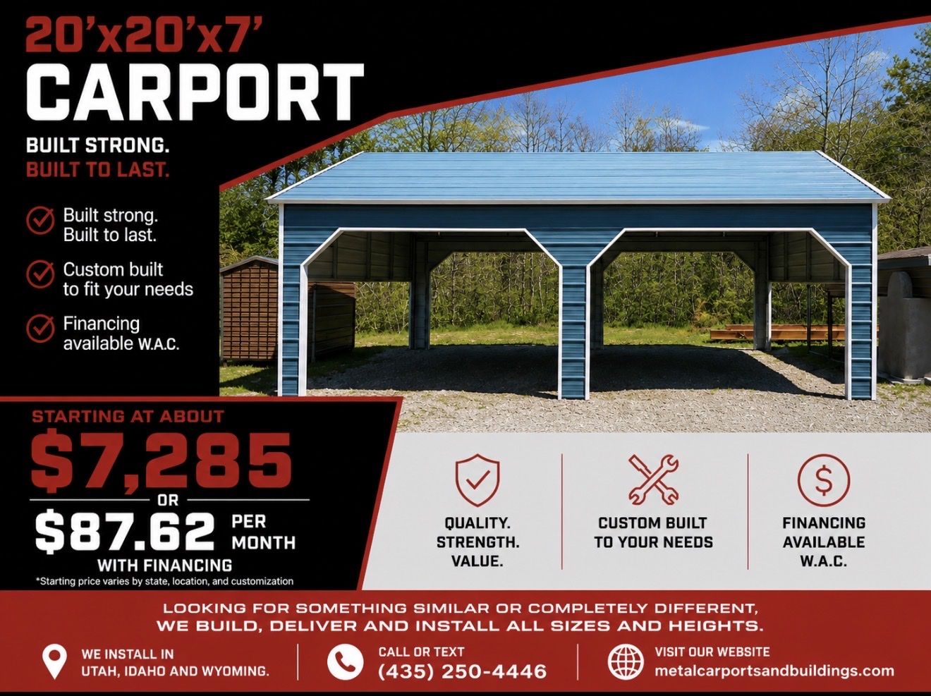 20x20x7 Metal Carport Installed