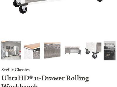 Seville Classics UltraHD 11-Drawer Rolling Workbench w/ Solid Wood Top & Storage Cabinets, White