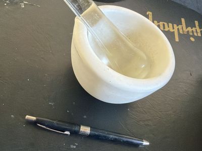 Antique White ceramic Mortar & Clear Glass Pestle - Kitchen Grinding Set
