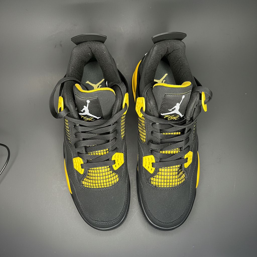 Jordan 4 Retro "Thunder" Style Sneakers — Men's 9.5 — NOT Authentic