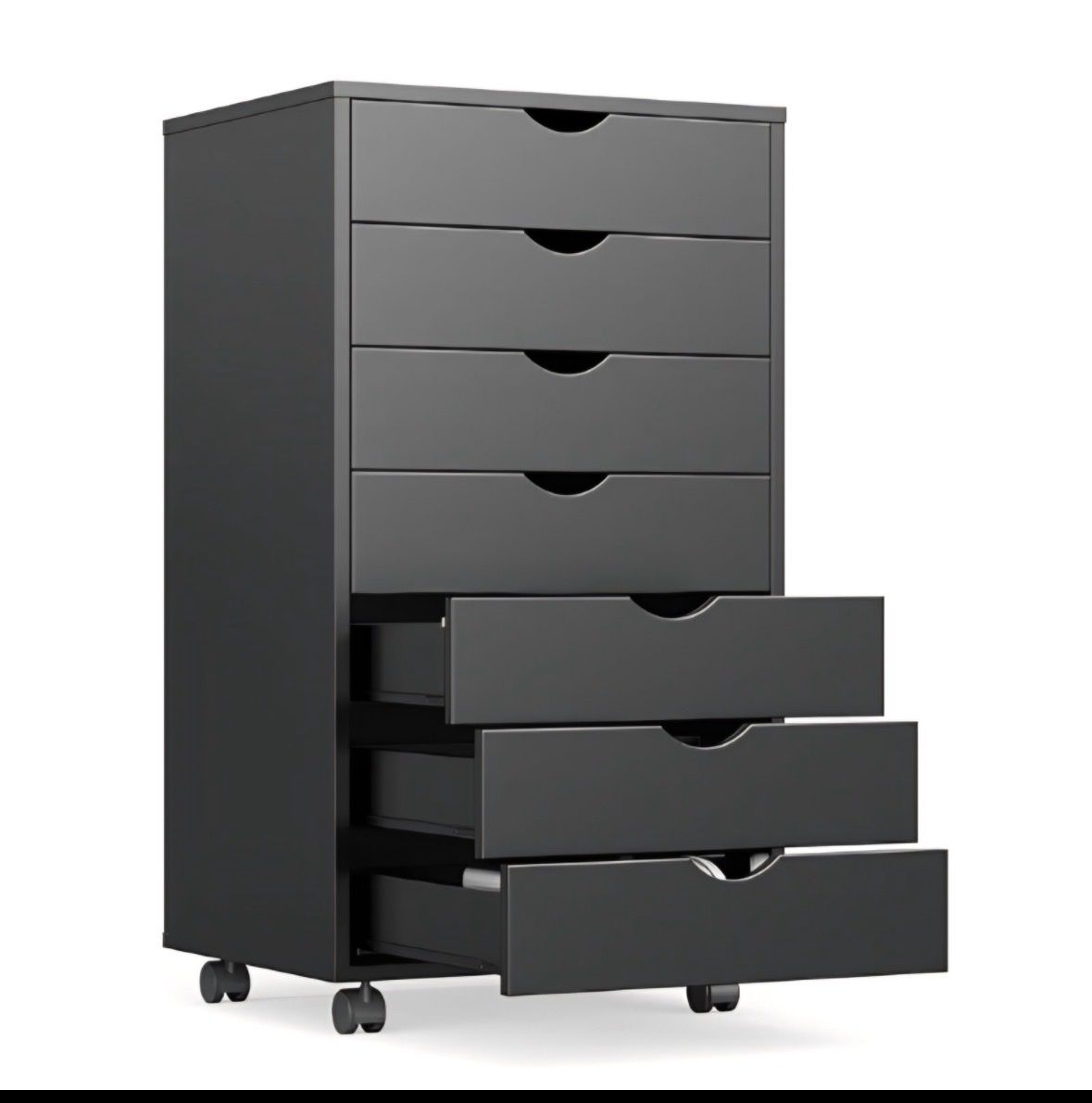 7 Drawer Mobile File Cabinet Under Desk Storage Organization with Wheels 18.74"W x 34.25"H, Black