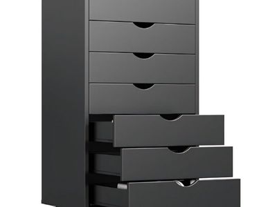 7 Drawer Mobile File Cabinet Under Desk Storage Organization with Wheels 18.74"W x 34.25"H, Black