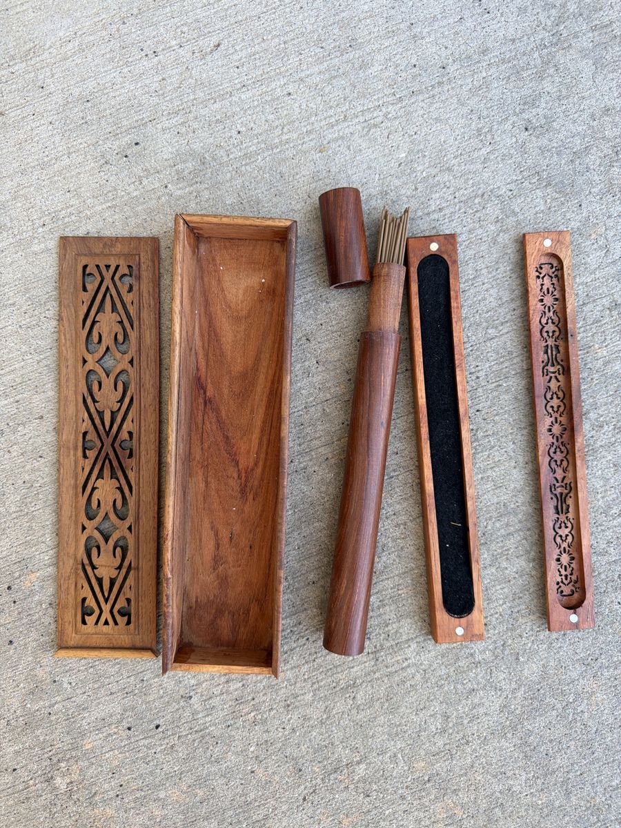 Carved Wooden Incense Burner Box with Storage
