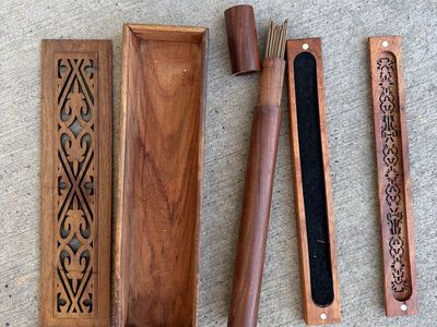 Carved Wooden Incense Burner Box with Storage