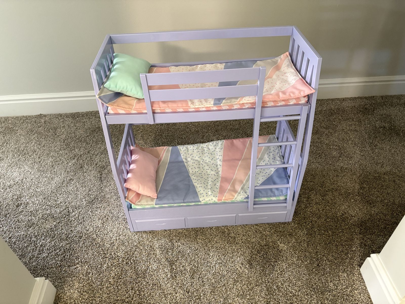 Lavender Doll Bunk Bed with Mattresses, Pillows, & Blankets - Fits 18" Dolls