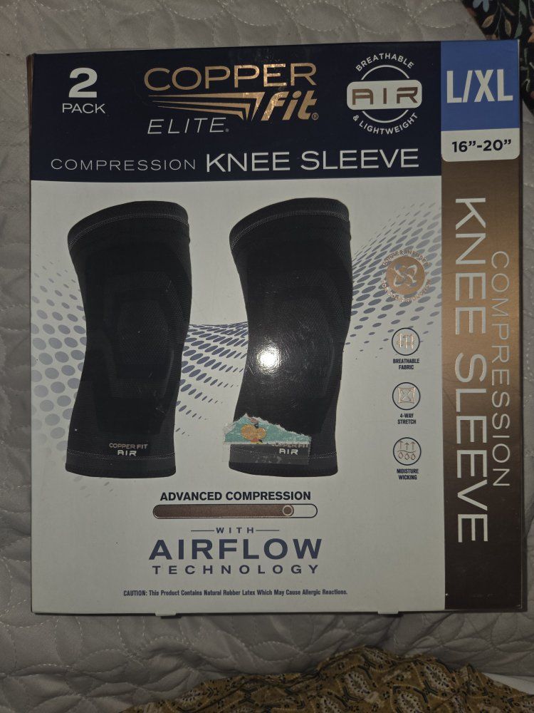 Copper Fit Elite Air Compression Knee Sleeve L/XL 2-Pack with Airflow Technology