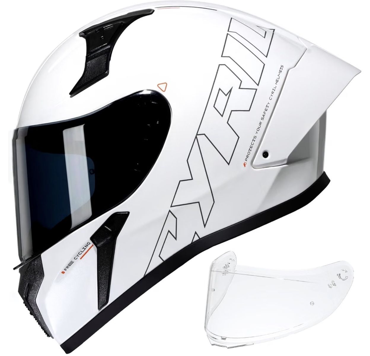 Cyril White Full Face Motorcycle Helmet with Extra Clear Visor and Duhan Riding Boots Set