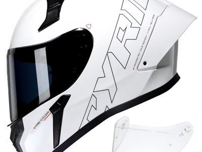 Cyril White Full Face Motorcycle Helmet with Extra Clear Visor and Duhan Riding Boots Set