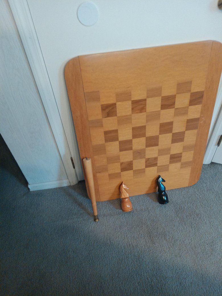 Vintage Wooden chess table with large chess men.