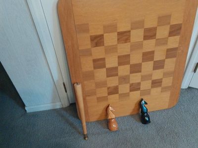 Vintage Wooden chess table with large chess men.
