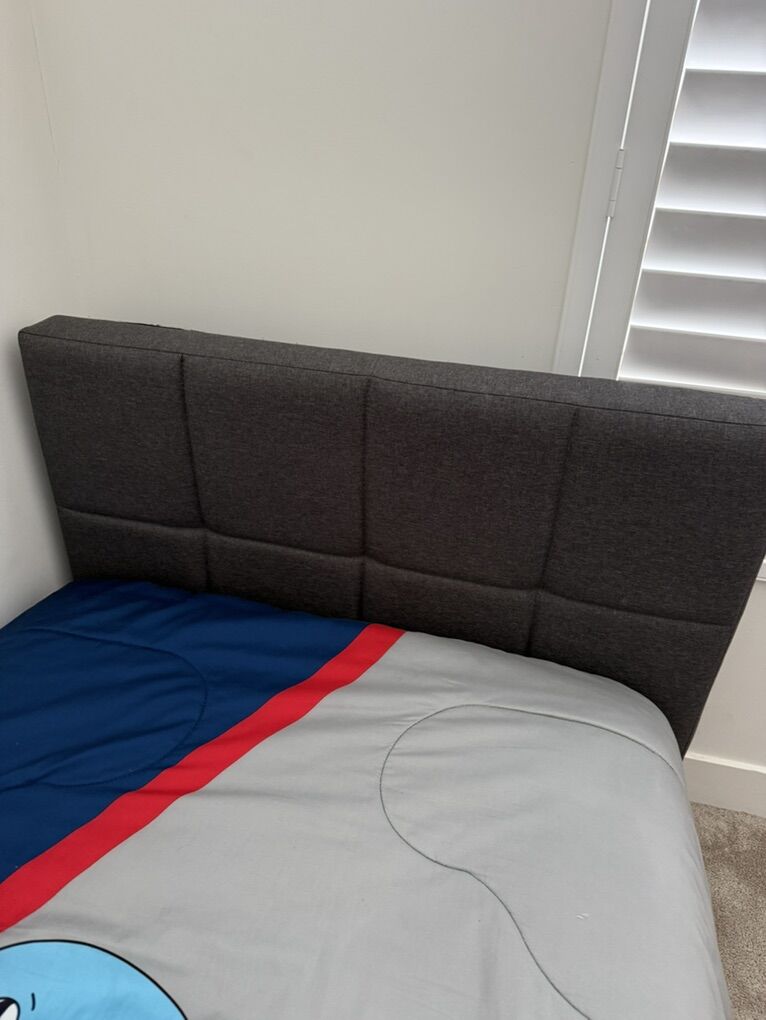 Twin Bed Frame, Grey Fabric Material