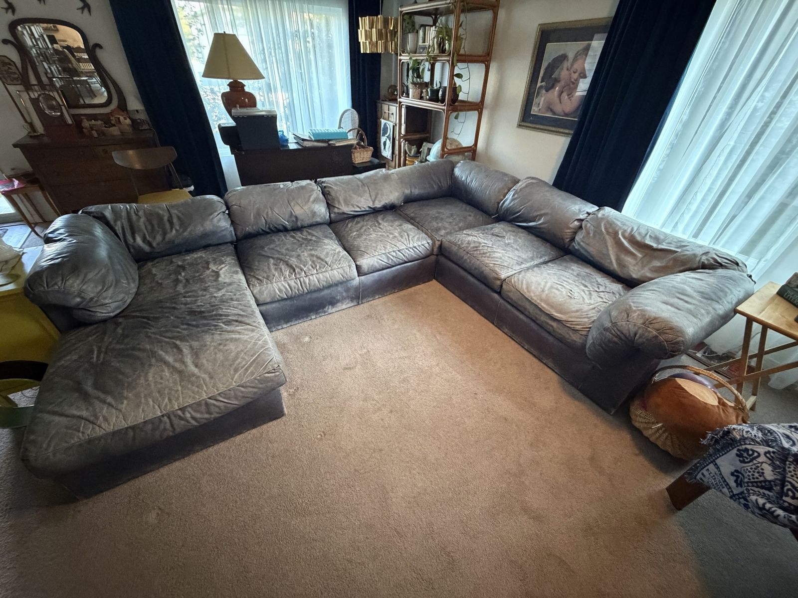 Faded Blue Leather Sectional