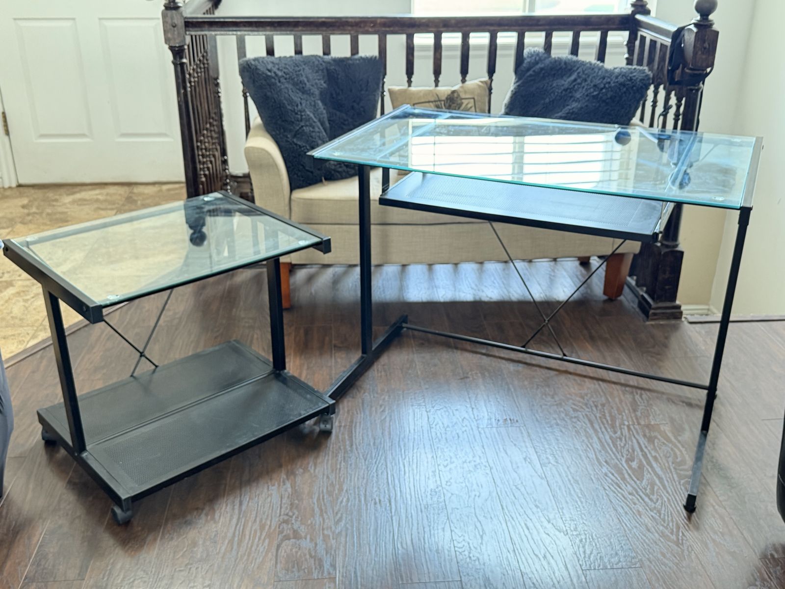  Desk with Rolling Side Table - Glass top 