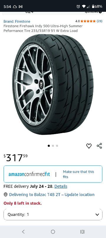 Firestone Firehawk Indy 500 235/35R19 91W Ultra-High Summer Performance Tire