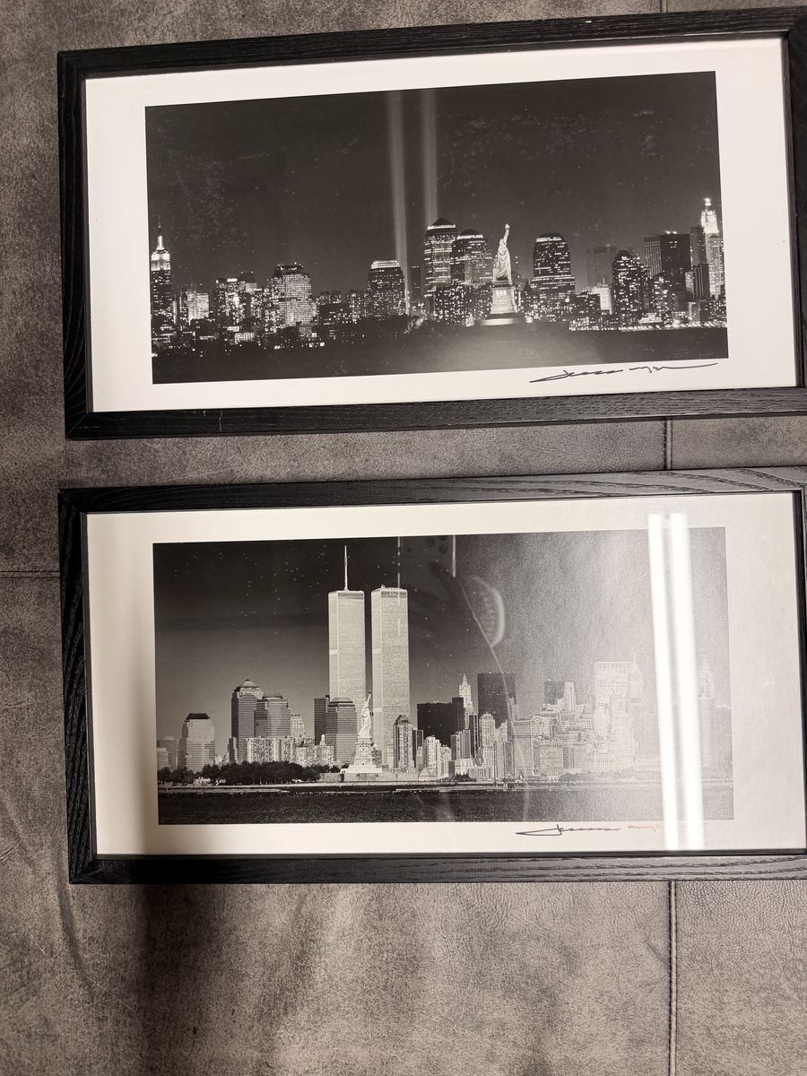 Set of 2 Framed Black and White New York City Skyline Prints Twin Towers 21 Inch