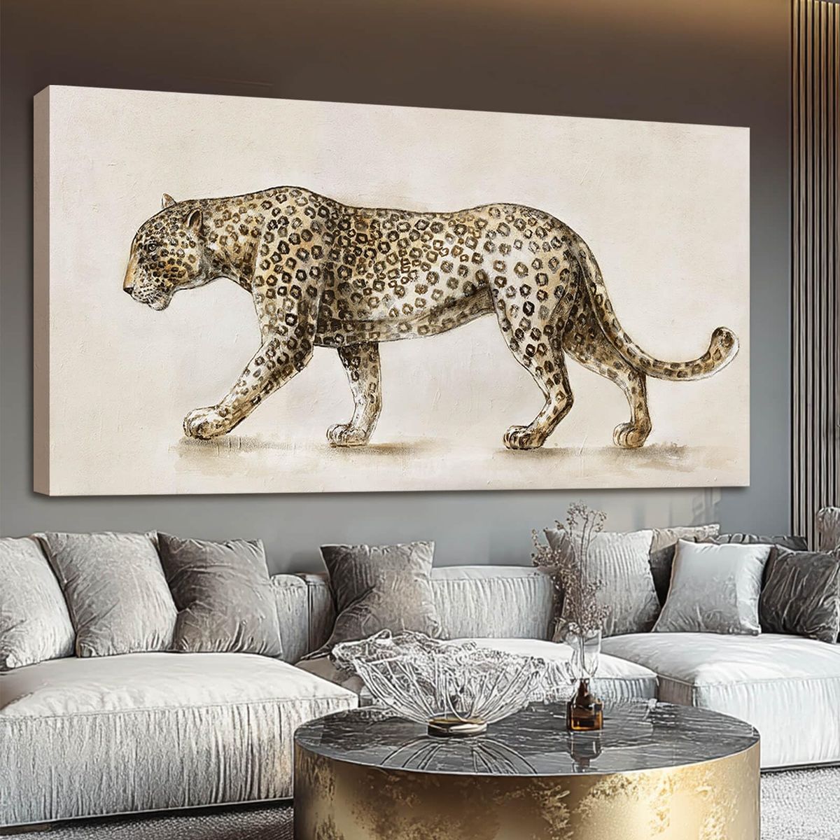 New Safari Leopard Canvas Wall Art Gray Jungle Animal Canvas Art Neutral Tones Wall Decor