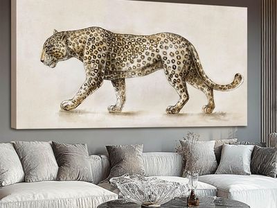 New Safari Leopard Canvas Wall Art Gray Jungle Animal Canvas Art Neutral Tones Wall Decor