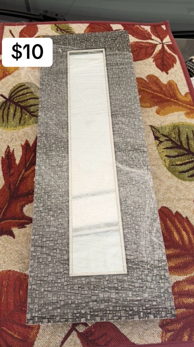 Decorative Wall Mirror - Long Rectangular with Textured Frame