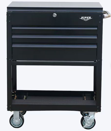 Viper Tool Storage 31" 3-Drawer Black Steel Rolling Tool Cabinet w/ Pegboard & Lock