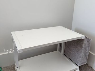 Printer cart: White Rolling Utility Cart with 2 Shelves and Side Storage Basket