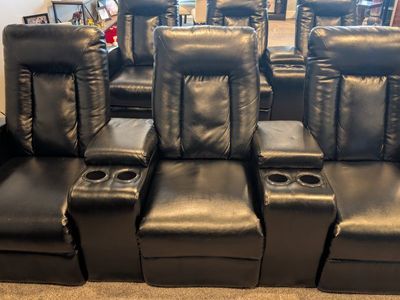 Flash Furniture Eclipse Series 3-Seat Black Reclining Leather Home Theater Seating with Cupholders. 2 units for sale. $250 each