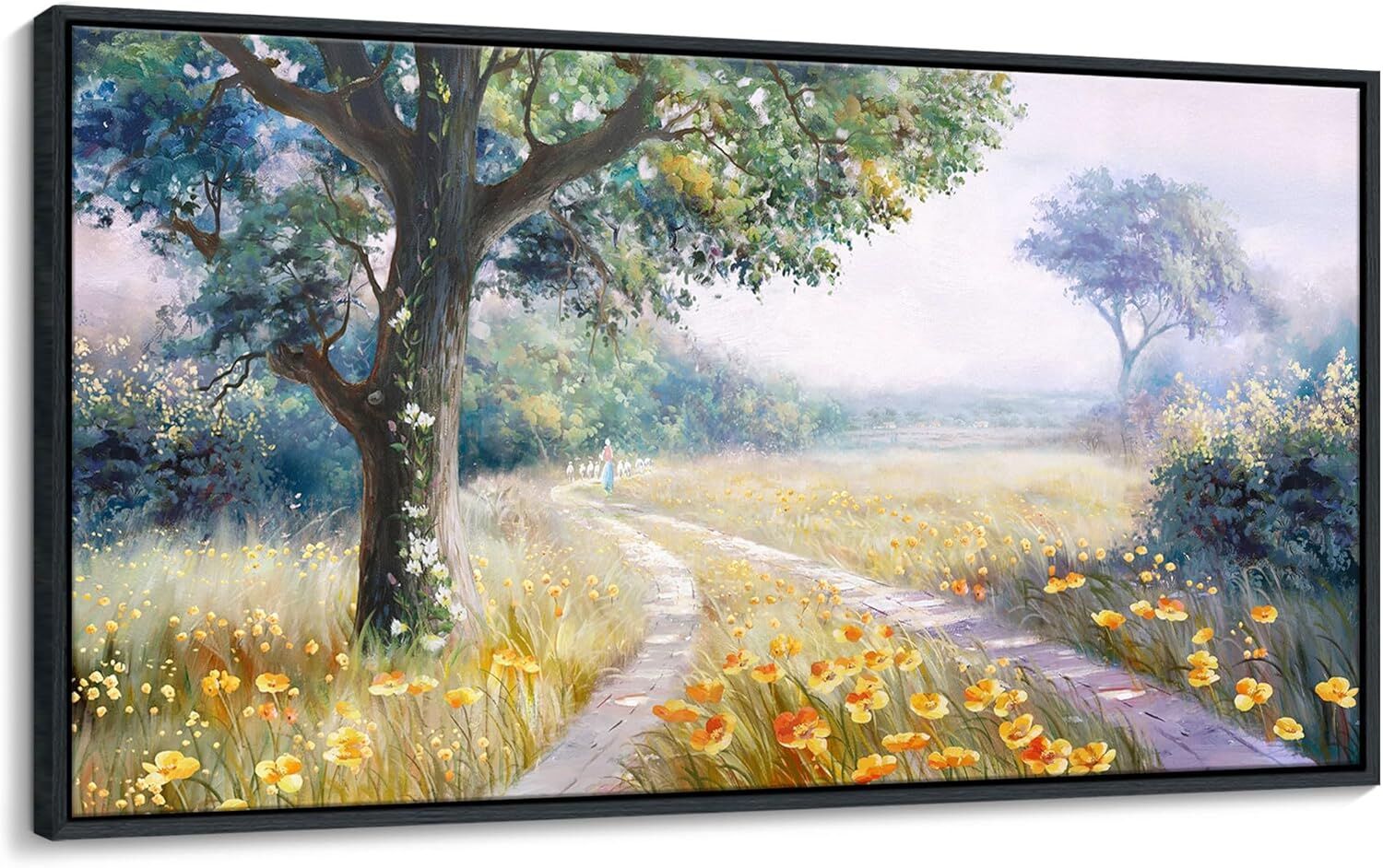 29" x 58" Framed Rustic Trails Orange flowers Landscape Wall Art