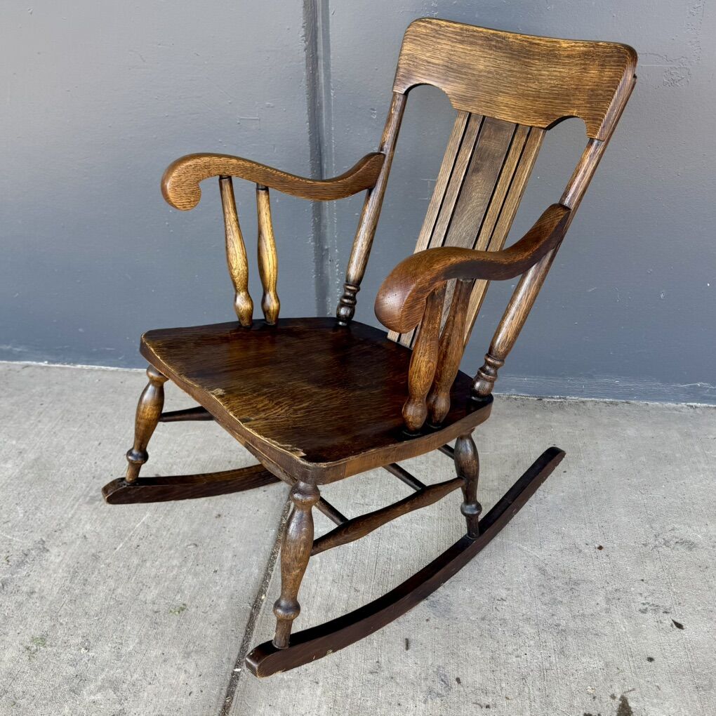 Handcrafted Antique Solid Oak Rocking Chair