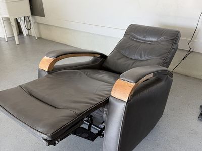 Coscto Electric Recliner - Gray Leather with Wood Accents - Non-Smoking, Pet-Free Home