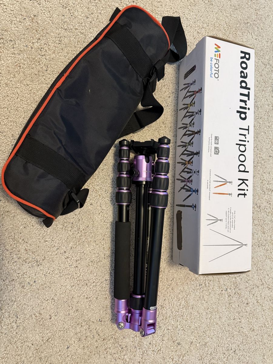 MeFOTO RoadTrip Tripod Kit - Purple Aluminum, Extends to 61.8", Supports 17.6 lbs, w/ Carry Bag