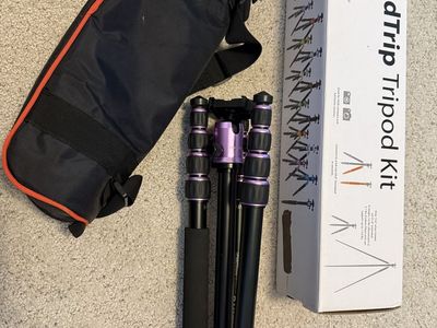 MeFOTO RoadTrip Tripod Kit - Purple Aluminum, Extends to 61.8", Supports 17.6 lbs, w/ Carry Bag