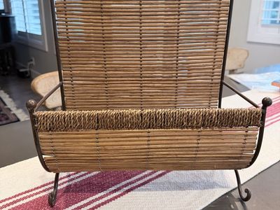 Woven Wicker & Metal Magazine Rack/Holder - Rustic/Boho Decor