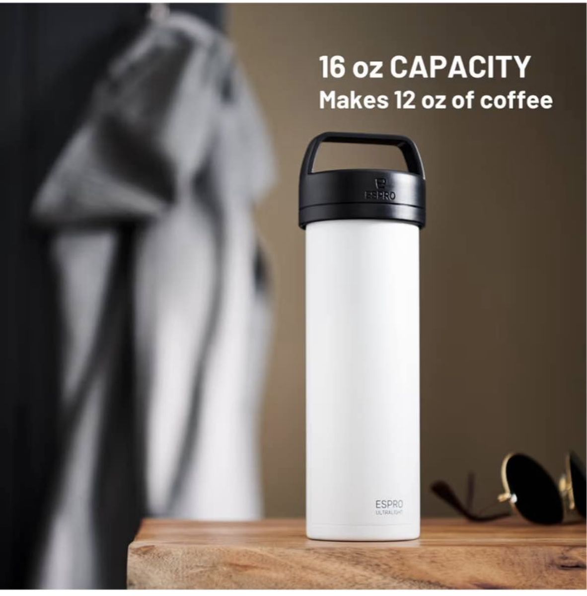 ESPRO Ultralight Travel French Press Coffee Maker 16 oz Stainless Steel - Chalk White