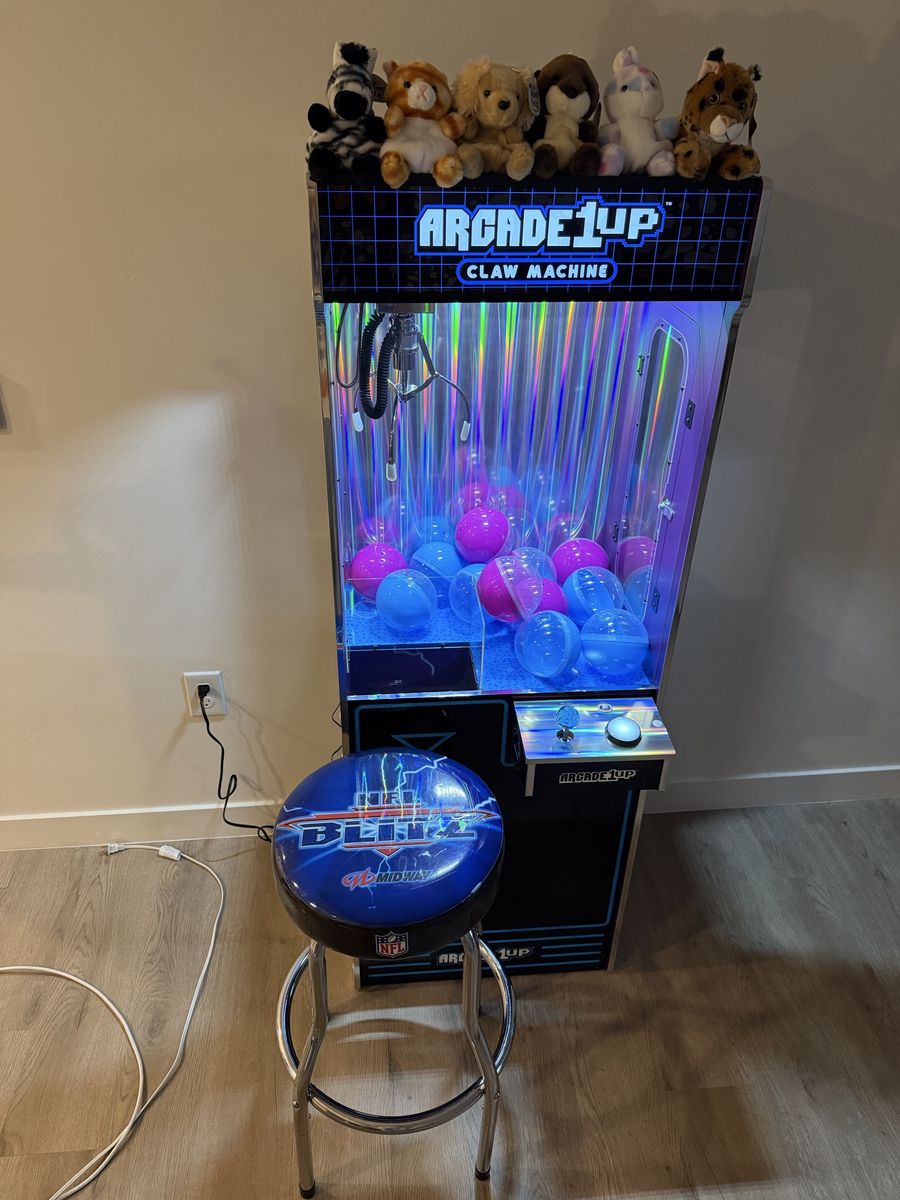 Arcade1Up Claw Machine with NFL Blitz Stool - Home Arcade Fun, Excellent Condition