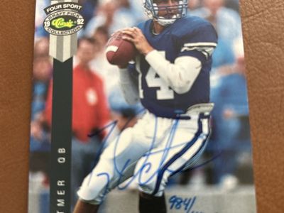 1992 Classic Draft Pick Ty Detmer Autographed Football Card - #984/1475 BYU Cougars Quarterback Hand Signed Rookie Card Auto RC