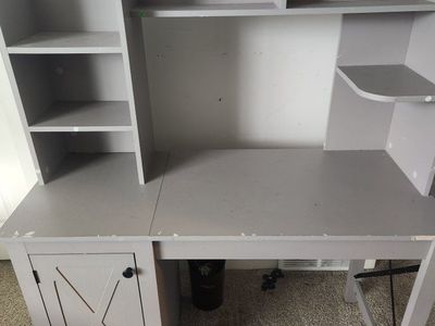 Kids Gray Desk with Hutch and Storage, Farmhouse Style, Used