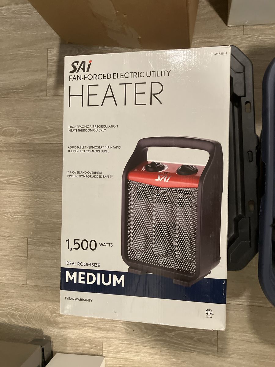 SAI 1500W Fan-Forced Electric Utility Heater - Medium Room Size, Adjustable Thermostat