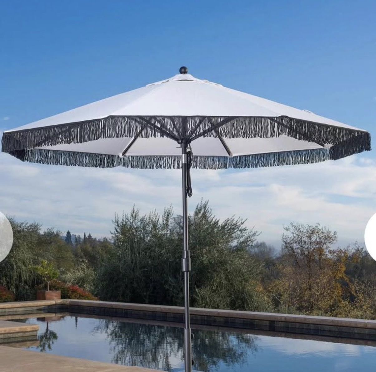 SunVilla 10ft. Cabana Market Fringe Umbrella - White & Black, Outdoor Patio Pool Shade