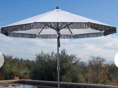 SunVilla 10ft. Cabana Market Fringe Umbrella - White & Black, Outdoor Patio Pool Shade