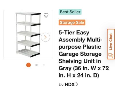 HDX 5-Tier Easy Assembly Multi-purpose Plastic Garage Storage Shelving Unit, 36"W x 72"H x 24"D, Gray