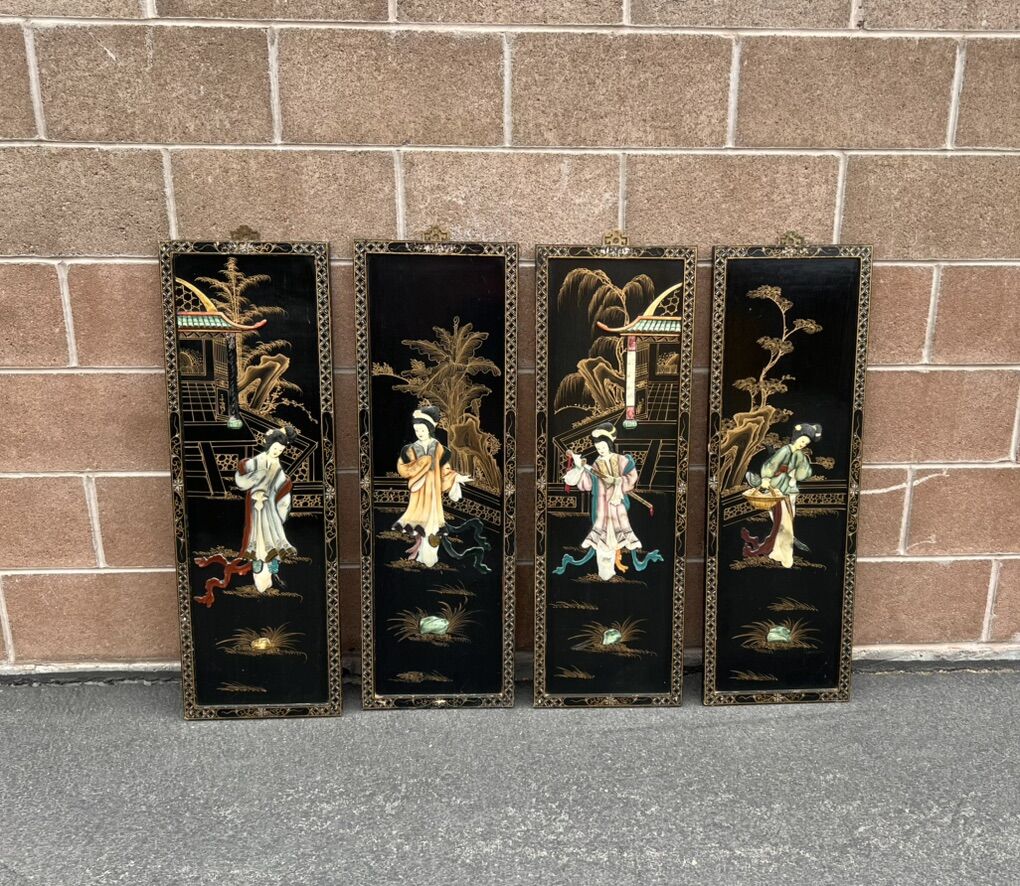 Vintage Black Lacquer & Mother of Pearl Asian Wall