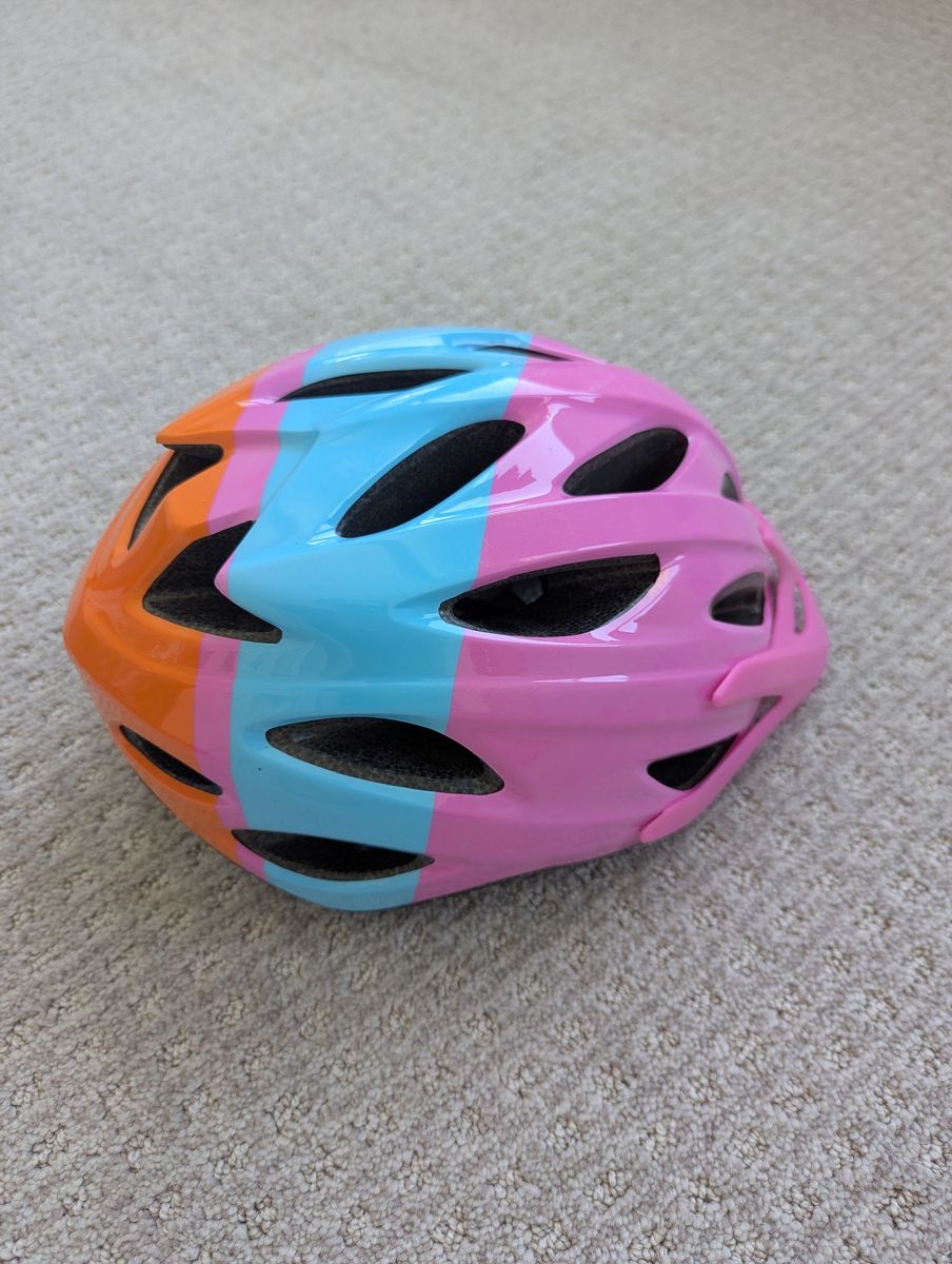 Youth Bell Axle orange/blue/pink bike helmet, size 52-58 cm
