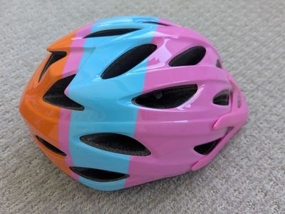 Youth Bell Axle orange/blue/pink bike helmet, size 52-58 cm