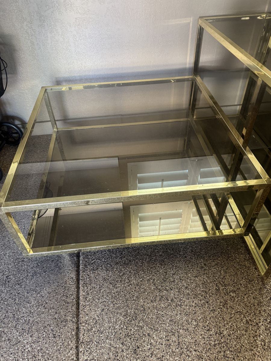 Brass and glass square coffee table