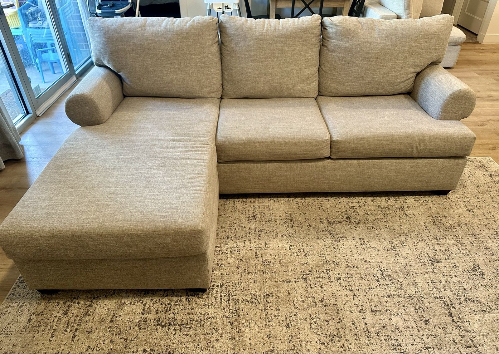 Living Spaces Hampstead Dove Grey 97”Sofa with Reversible Chaise – Excellent Condition