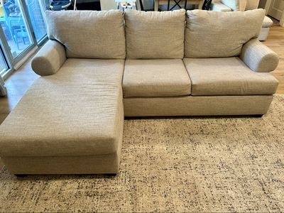 Living Spaces Hampstead Dove Grey 97”Sofa with Reversible Chaise – Excellent Condition